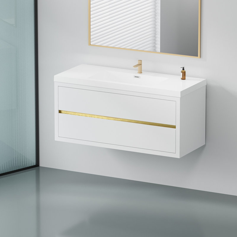 Meuble-lavabo mural avec lavabo, Blanc lustré