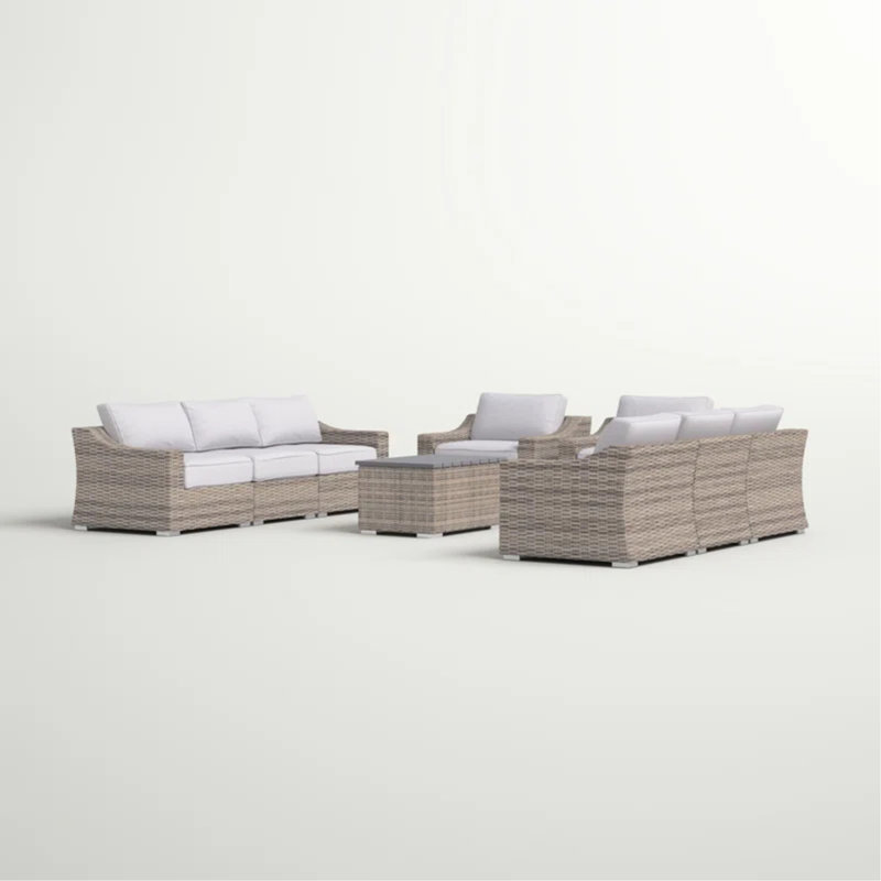Ensemble modulaire de patio en osier toutes saisons 8 pièces - pré-assemblé avec coussins
