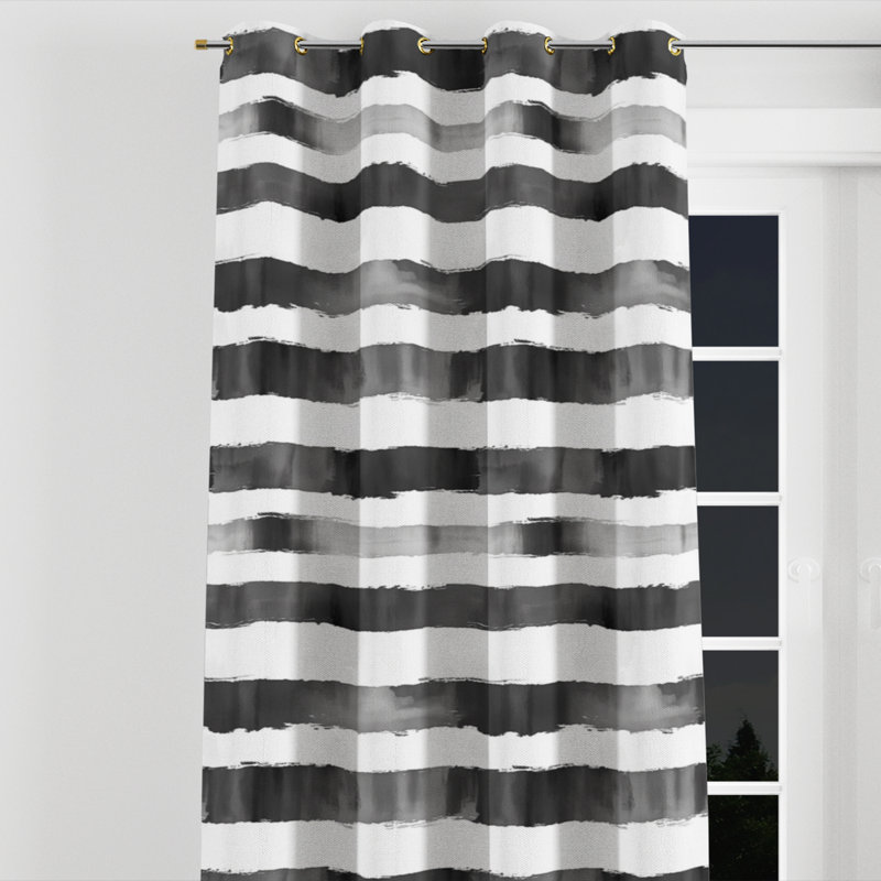 Rideaux obscurcissant à rayures - Rideau à œillets noir et blanc moderne - 1 panneau, L 52 po x L 84 po, Œillets dorés