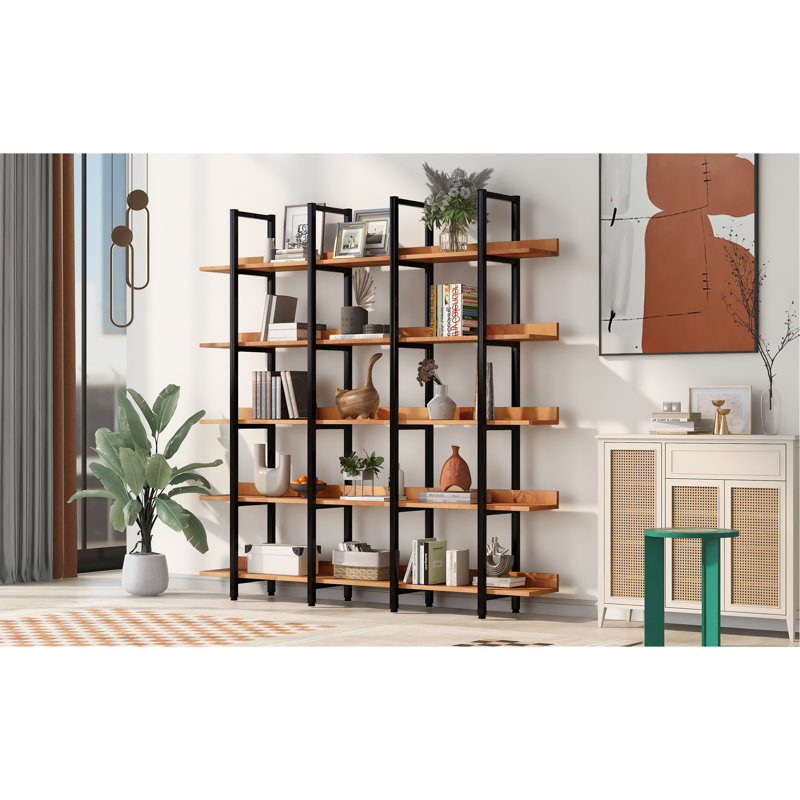Bibliothèque à 5 niveaux avec bureau ouvert, Noir / brun