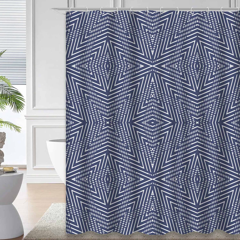 Rideau de douche bleu à motif géométrique avec 12 crochets, L 72 po x l 78 po
