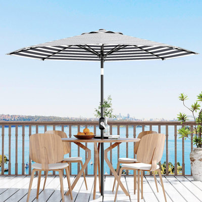 Parasol de terrasse 9 pi, parasol de marché avec bouton-poussoir inclinable et manivelle, 8 nervures robustes, protection contre les rayons UV, imperméable