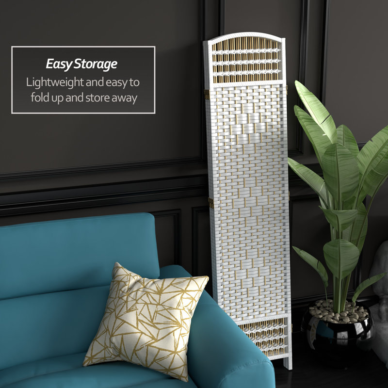 67" Tall Woven Room Divider , White, 3