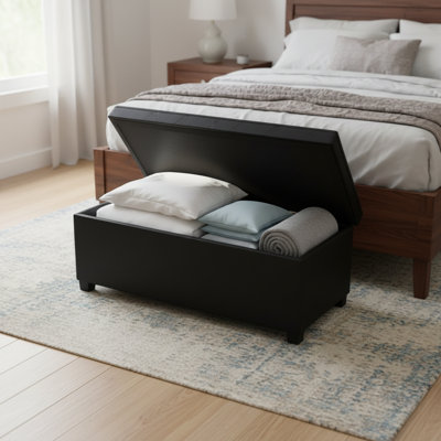Repose-pieds avec rangement à pieds noir, boîte de rangement de style banc de lit, pour salon d'entrée, chambre à coucher