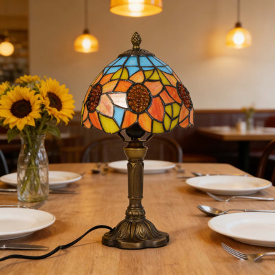 14-Inch Tall Colorful Sunflower Resin Base Table Lamp, Tiffany-Style Desk Lamp Fixture