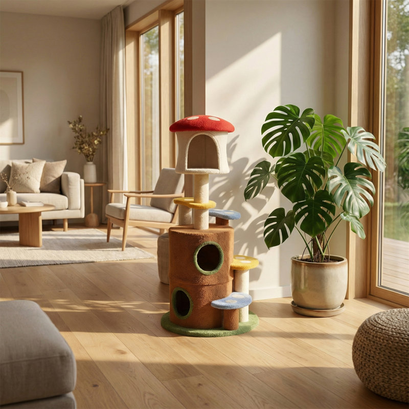 Arbre à chat champignon avec grande échelle plateforme