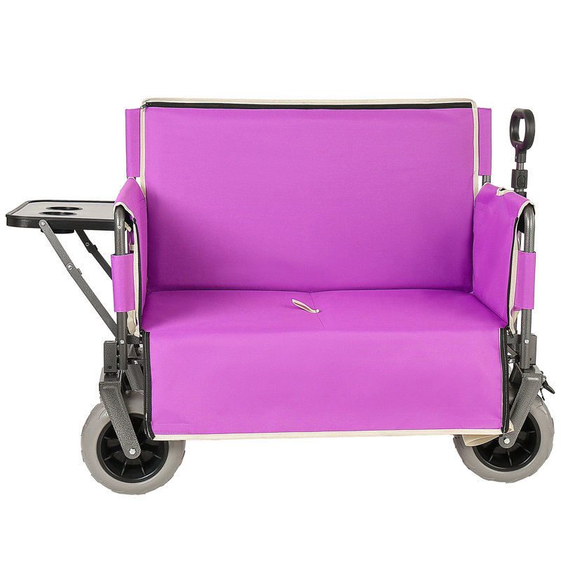 Le chariot pliable 3-en-1 se transforme en chariot convertible en chariot pliable avec plateau de table rabattable monté à l'arrière, capacité de charge de 500 livres, capacité de 180 litres pour le camping, la plage, le jardin et la pêche - mauve