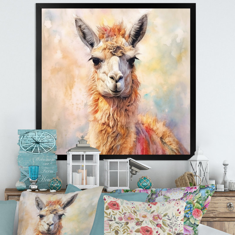 Llama Harmony I - Animals Canvas Print, 30" H x 30" W, Black Picture Framed