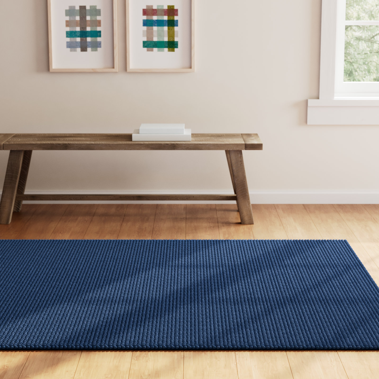 Elle Navy Blue Hand-Woven Wool Rug, Rectangle 2' x 3'