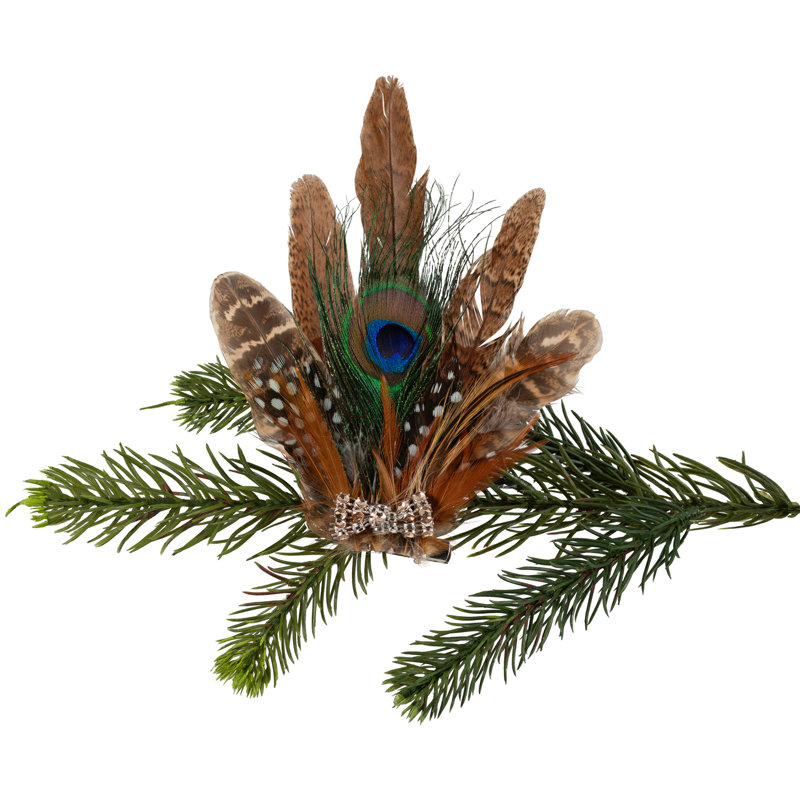 Peacock Feather Christmas Clip-On Ornament - 6" - Brown White And Green
