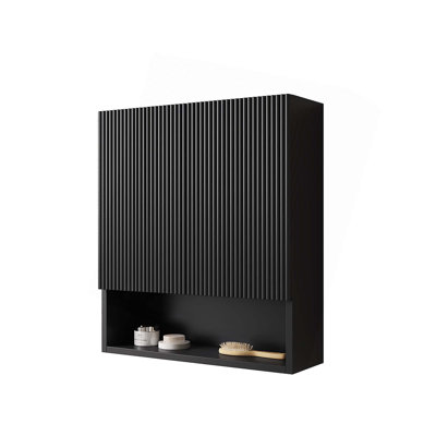 26" Wall-Mounted Striped Bathroom Cabinet, With Doors, Shelf And Open Storage Compartment Over The Toilet Storage Cabinet For Bathroom, Kitchen, Laundry Room