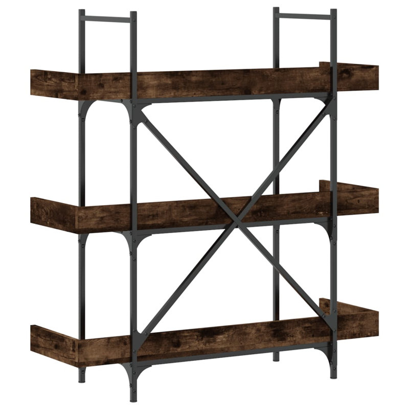 Sandre 100cm W Metal Bookcase, Smoked Oak, (3 Shelves) 108.5cm H x 100cm W x 33cm D