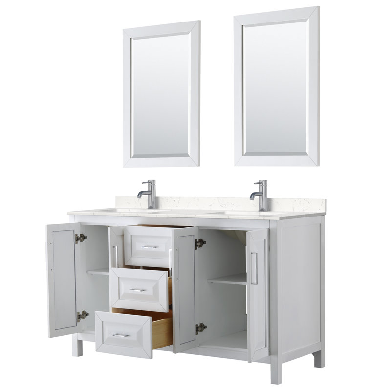 Daria 72" Double Bathroom Vanity Set with Mirror, Polished Chrome, White, 72"
