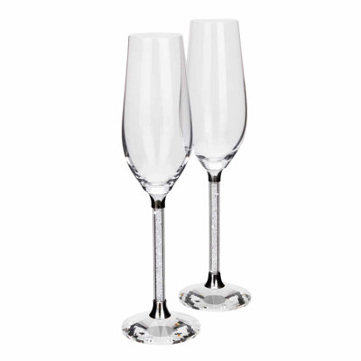 Sparkles Home | Vetrina Stem Toasting Flutes | Crystal Wine Glasses | Rhinestone Accents