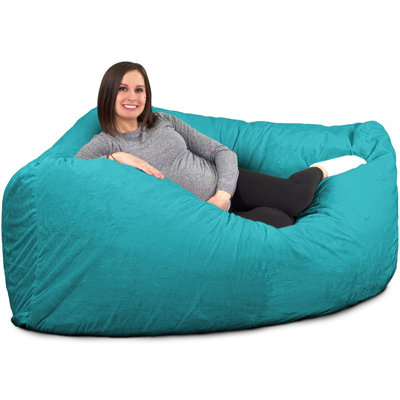  | Fauteuil à billes 6 pi | Rembourrage en mousse - Housse lavable amovible, suède bleu sarcelle
