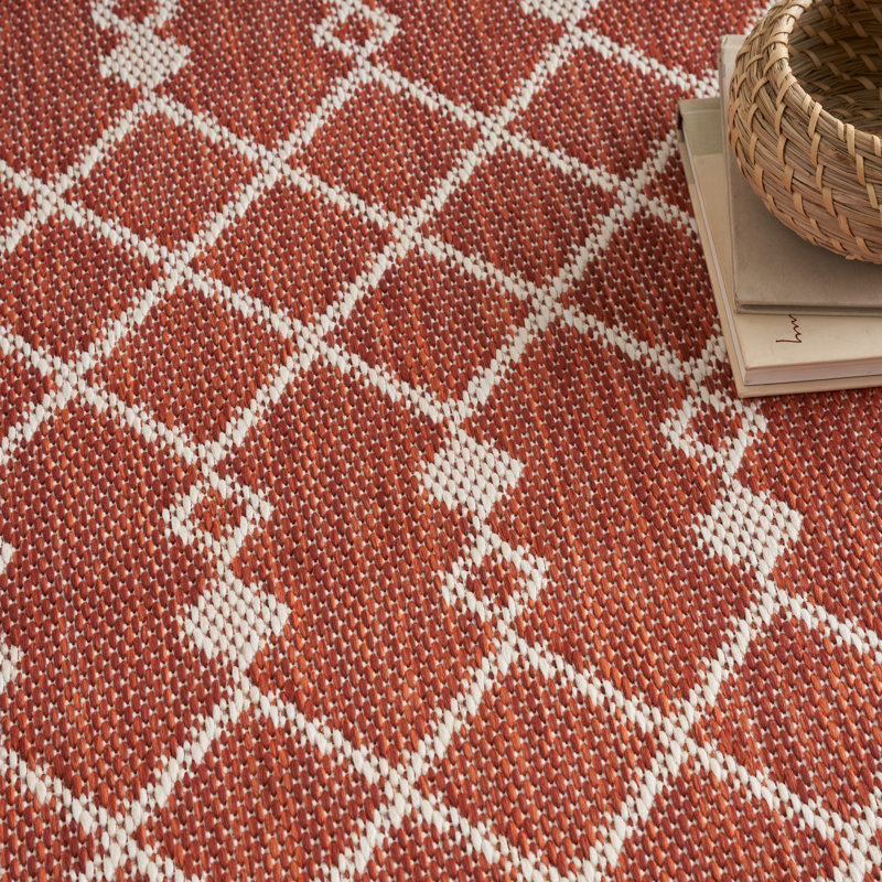 Robbs Rectangle Indoor/Outdoor Area Rug, Rectangle 6' x 9', Terracotta/Orange