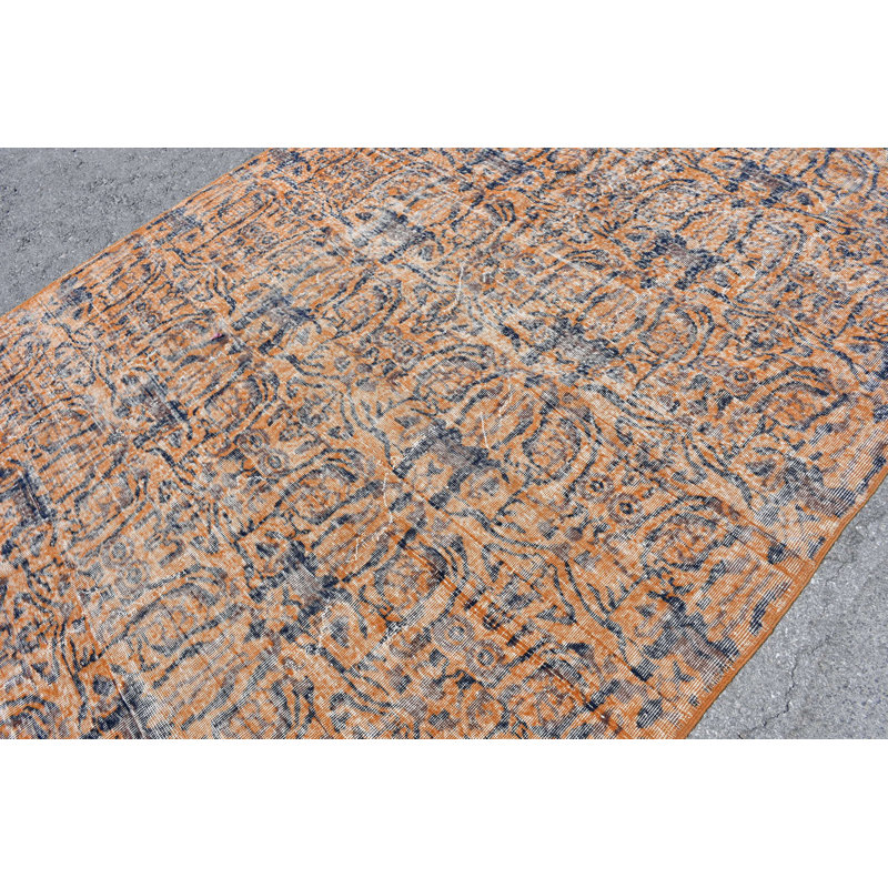 Grand tapis turc vintage en laine orange vif pour une décoration de chambre élégante bleu / orange