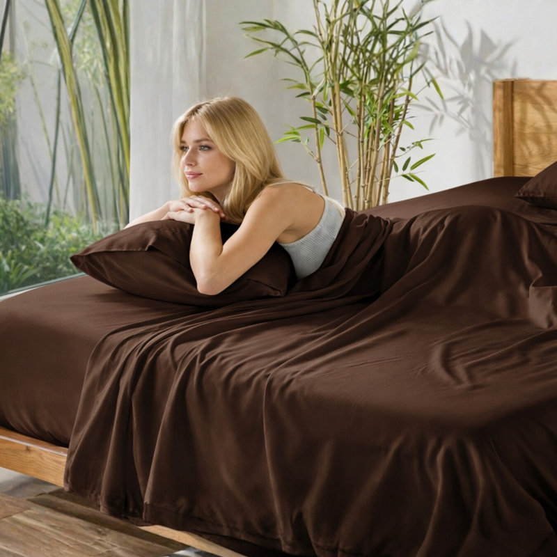 Ultra Soft Bamboo Sheet Set - 4 Pc Set - Wrinkle Resistant - Cooling Sheets with Deep Pockets, Brown