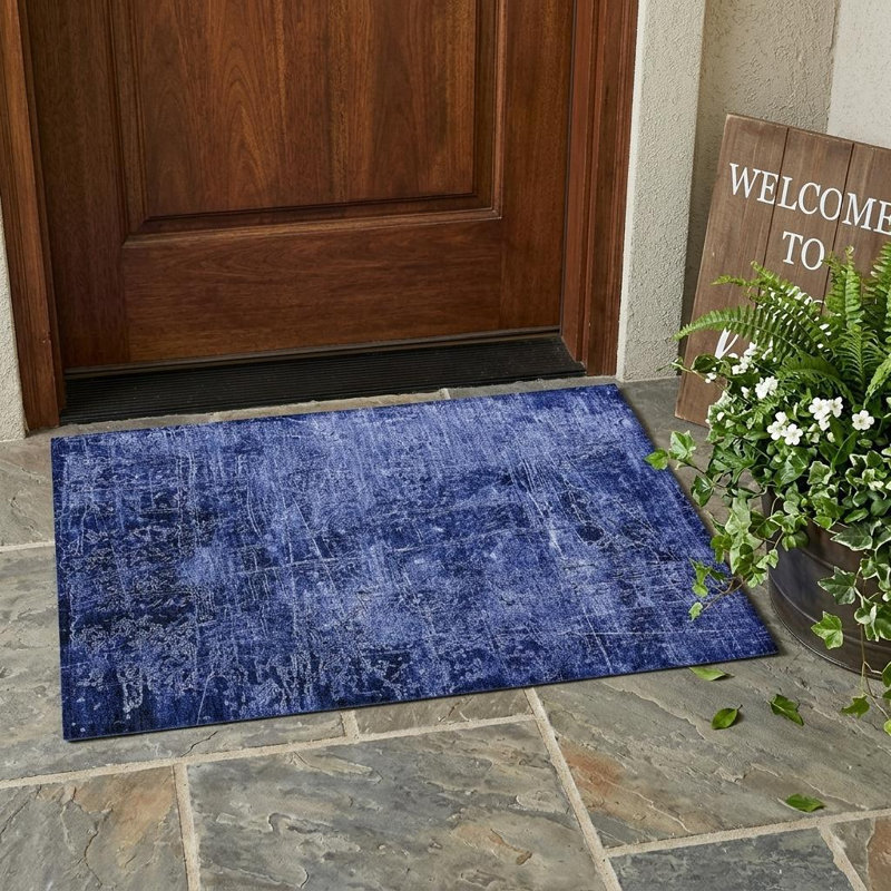 2' X 3' Navy Blue Abstract Washable Non Skid Indoor Outdoor Area Rug