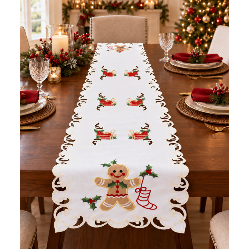 Chemin de table brodé (40,6 x 182,9 cm) - Blanc/Pain d'épices, 16 po x 72 po, Ne s’applique pas