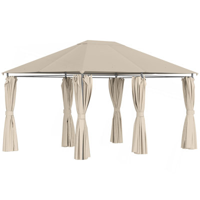 Outsunny 10' X 13' Outdoor Patio Gazebo Canopy Shelter With 6 Removable Sidewalls, & Steel Frame For Garden, Lawn, Backyard And Deck, Khaki