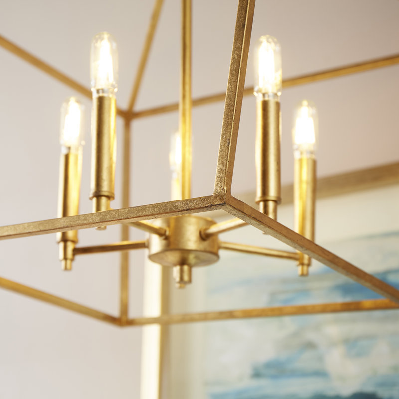 Lustre lanterne 5 lumières Arletta, Feuille d'or