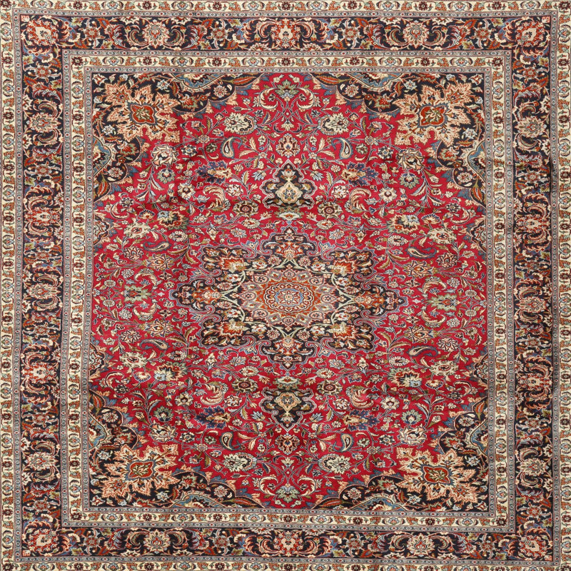 Tapis traditionnel rouge / bleu / beige Cresthaven, Carré 5 pi