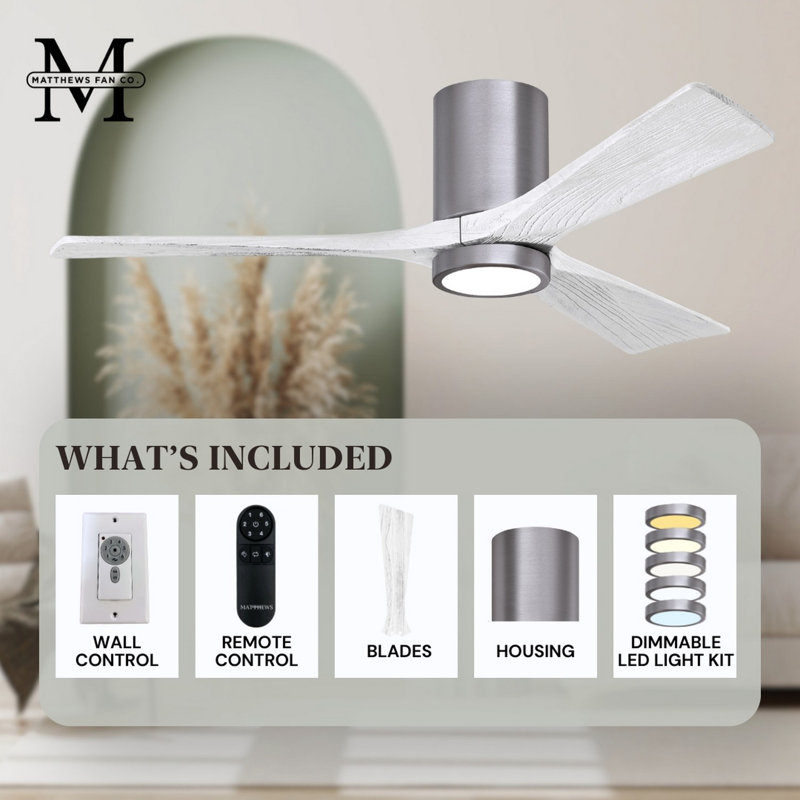 Irene LED Ceiling Fan, Matte White, Brushed Pewter, 52"