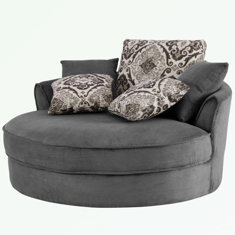 Ege Upholstered Swivel Barrel Chair, Gray Corduroy
