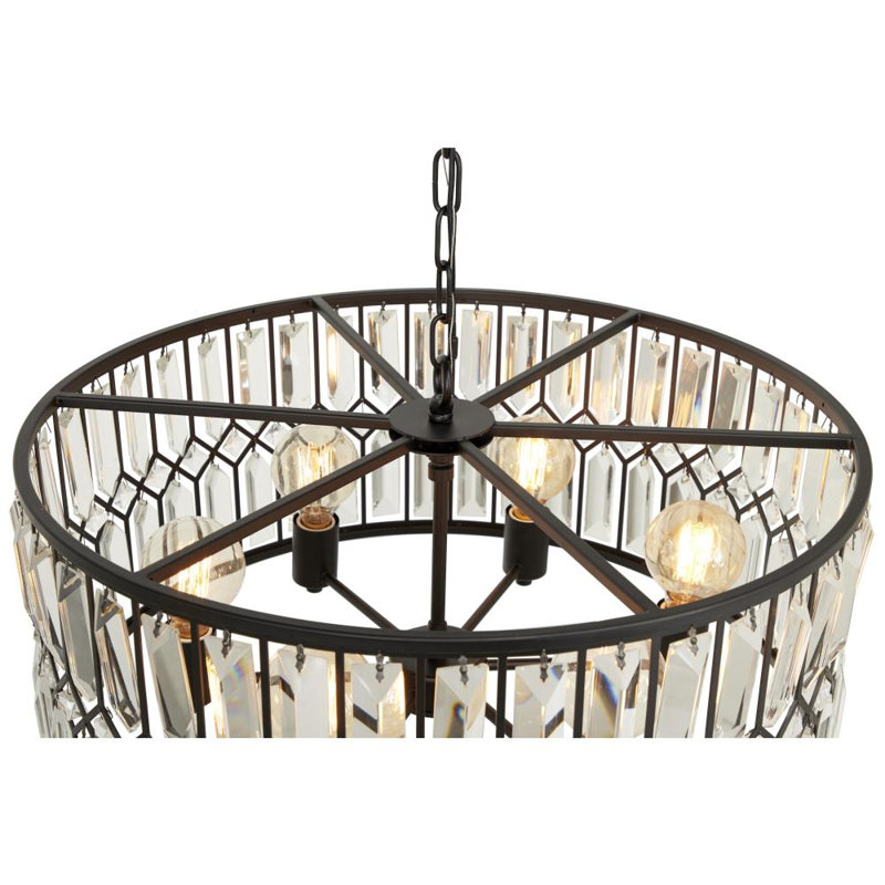 Kimes Metal Crystal Embellished 6 Light Black Chandelier with Link Chain