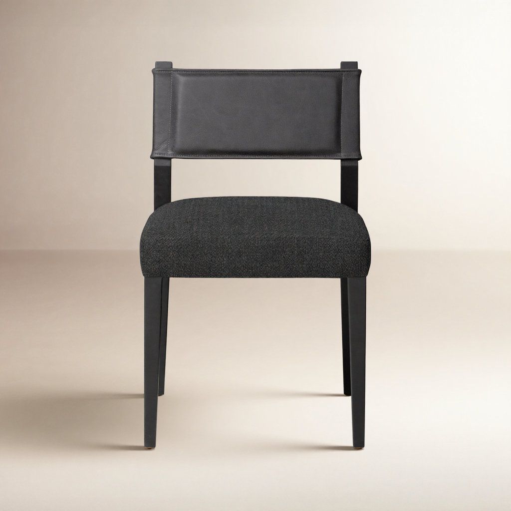 Lorretta Genuine Leather Side Chair, Polyester/Leather Palermo Black, Black