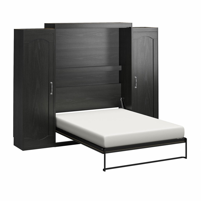 Her Majesty Murphy Bed with Storage Cabinets, Black, Queen