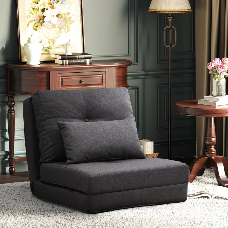 21 Floor Laid-Back , Dark Gray. 5 Adjustable Settings. Serve As Or Bed. Comfort 105 - 180. 2 Pillows For Extra Comfort. Stable Steel Frame. Space Saving Model. Linen Cover. 23.5" W X 31.5" D 22" H.
