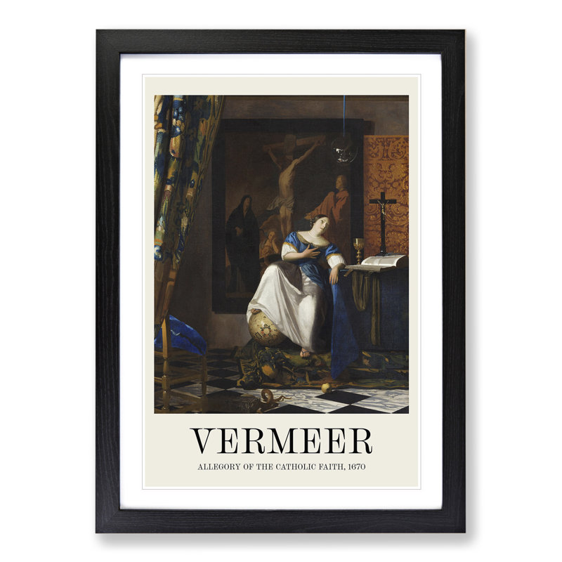 Allegory of the Catholic Faith by Johannes Vermeer - Picture Frame Painting, Black Framed, 65cm H x 48cm W x 2cm D