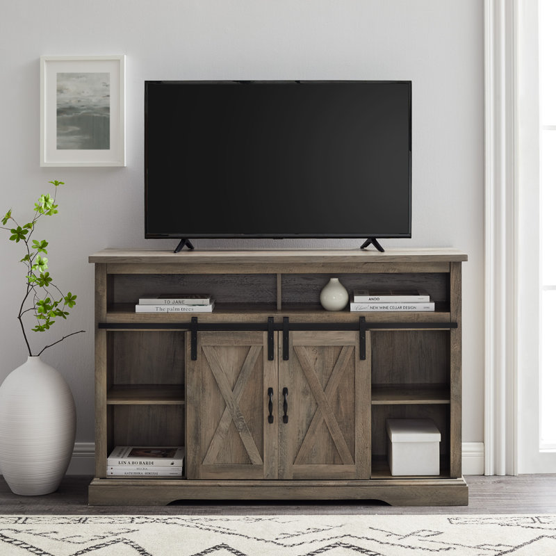 Kosjo 52" TV Stand with Sliding Doors for TVs up to 58", Gray Wash