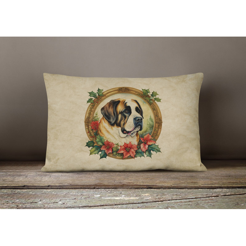 Coussin décoratif intérieur / extérieur en polyester Christmas, 12 po x 16 po, Rectangulaire, Saint-Bernard