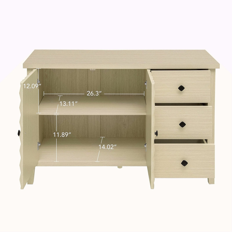 Armoire de rangement moderne à 2 portes et 3 tiroirs, armoire avec 2 portes en relief pour le salon, la cuisine et le vestibule