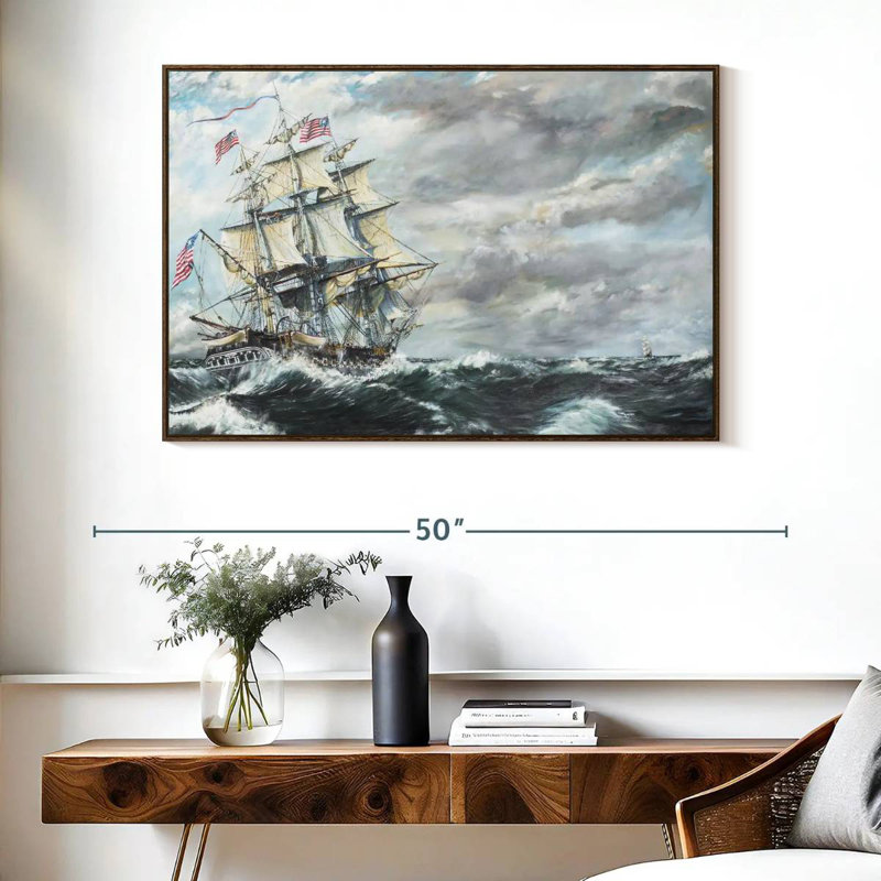 Tête de frégate USS Constitution pour frégate, Cadre flottant en noyer, 40 po x 27 po