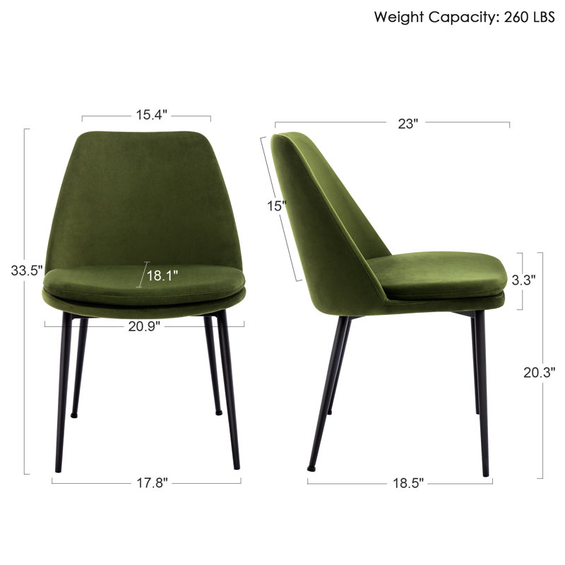 Olive Green Velvet Upholstered Side Chair with Metal Legs