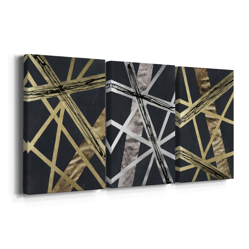 Scaffolds I in Gold  -Custom Wrapped Gallery Canvas - 3 Pieces, 12" H x 24" W