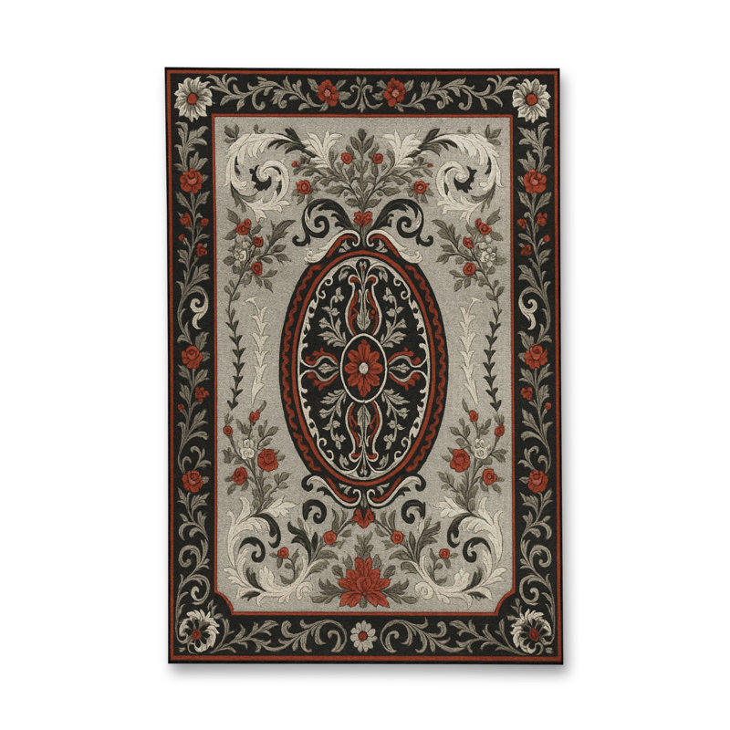 Tapis gris tissé à motif floral lavable Mosso, 3'3" x 6'7"