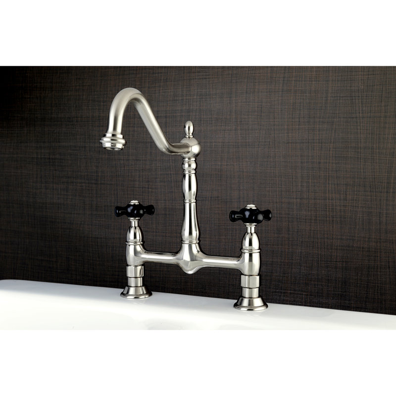 Kingston Brass Duchess Two-Handle 2-Hole Deck Mount Bridge Kitchen Faucet, Brushed Nickel