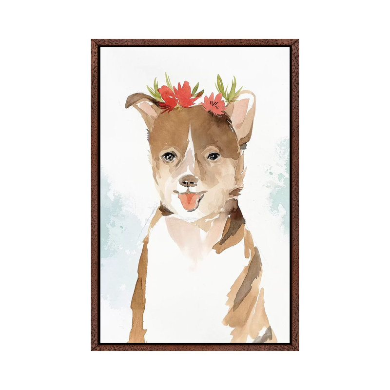 Puppy III by Isabelle Z - Painting on Canvas, 66.04 cm H x 45.72 cm W, Classic Brown Wood Framed