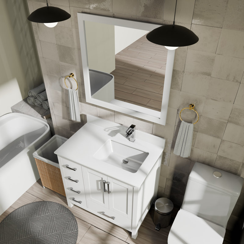 Jacques 36 in. W x 22 in. D Right Offset Bath Vanity and White Top, White, White Cultured Marble