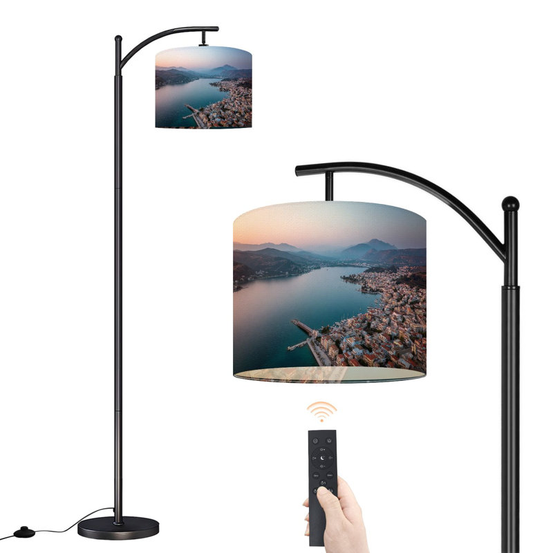 Lampe sur pied à arc avec abat-jour réglable Drones vue ville côtière Argostoli, capitale, Céphalonie