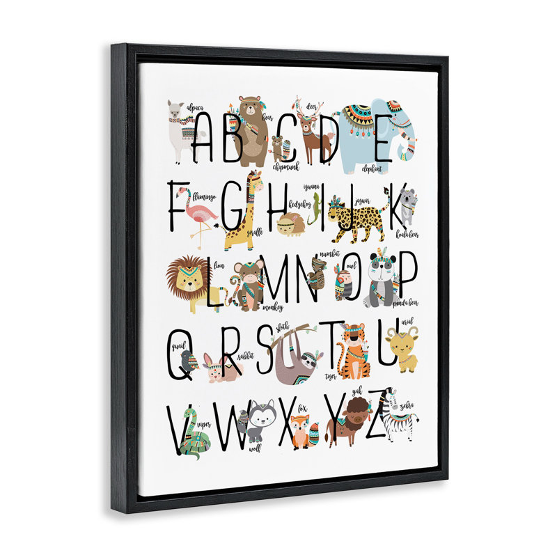 «Boho Animal Abcs» par Erica Billups, Cadre flottant noir de jais, H 17 po x l 21 po