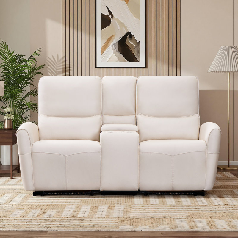 Causeuse inclinable électrique de 70,8 po de largeur avec console et ports USB, White