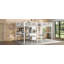 Lit mezzanine simple au-dessus d'un lit simple en métal avec bureau double, armoire et tablettes avec prise de courant