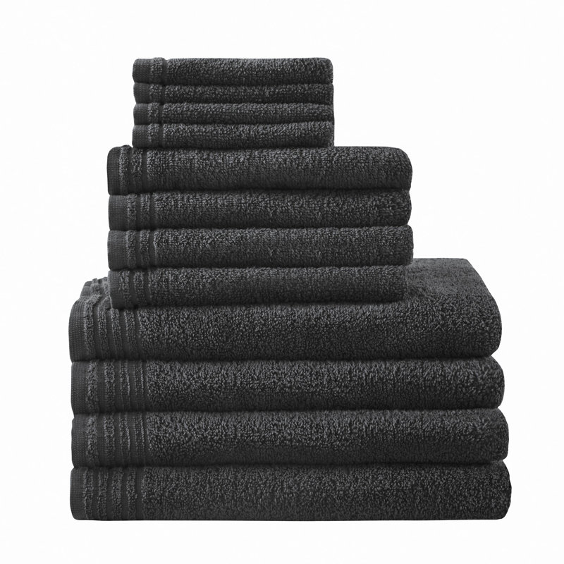 Ensemble de 12 serviettes de bain 100% coton à séchage rapide 12 pièces, Noir