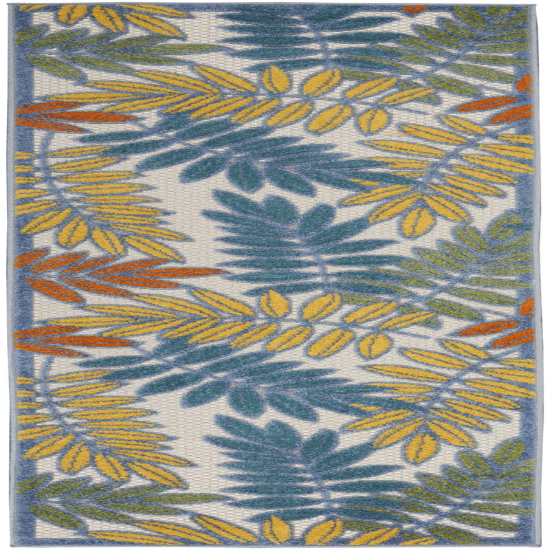 Leonhardt Floral Green/Blue/Yellow/Orange Indoor/Outdoor Area Rug, Round 4'